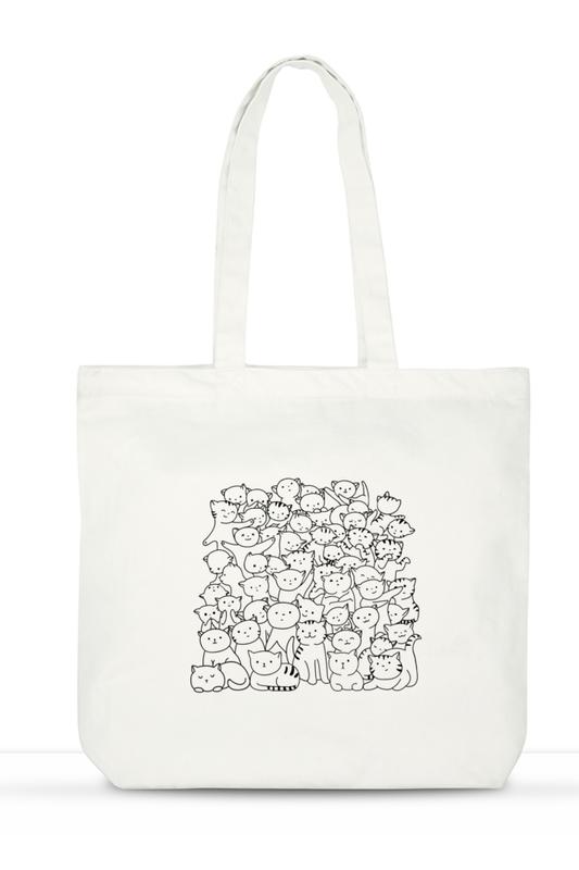 Cute Zipper Tote Bag with Doodles for Cat Lovers