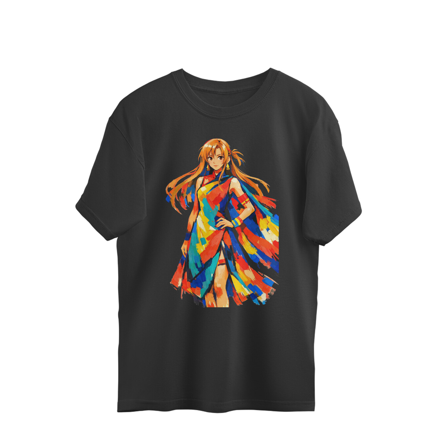 Asuna Yuuki Colourful Painting Digital Art Oversized Tshirt - Image 2