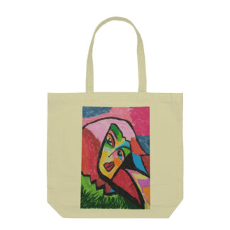 Vibrant Handpainted Artistic Tote Bag with Abstract Woman Portrait